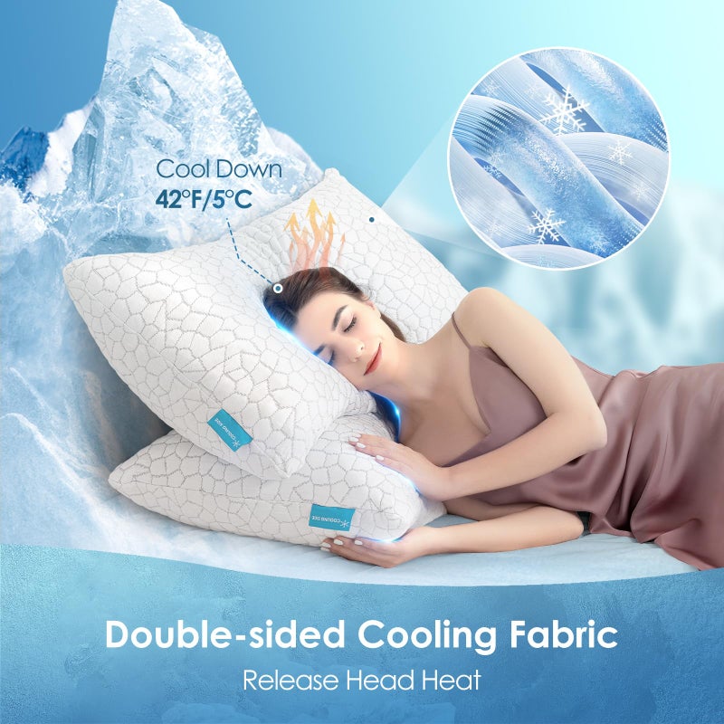 SUPA MODERN Cooling Pillows King Size Set of 2, Firm Shredded Memory Foam Pillows for Side Back Stomach Sleepers, Two-Sided Cool Neck Pillow for Neck Shoulder Pain, Luxury Gel Cold Bed Pillow for Hot Sleepers - Image 2